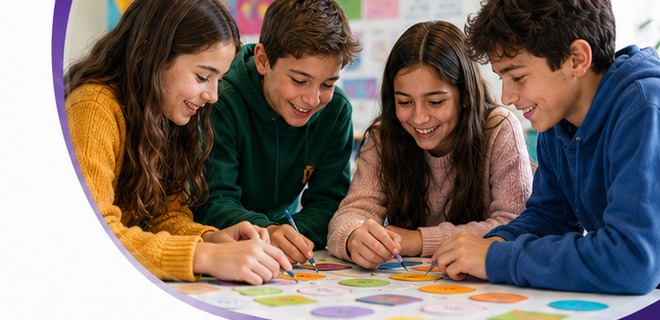Ni&ntilde;os trabajando en equipo